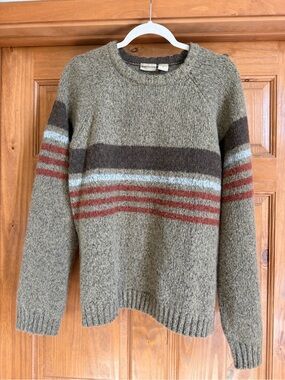 Vintage | Ruff Hewn Brown Crewneck Sweater with Brown, Rust & Light Blue Stripes